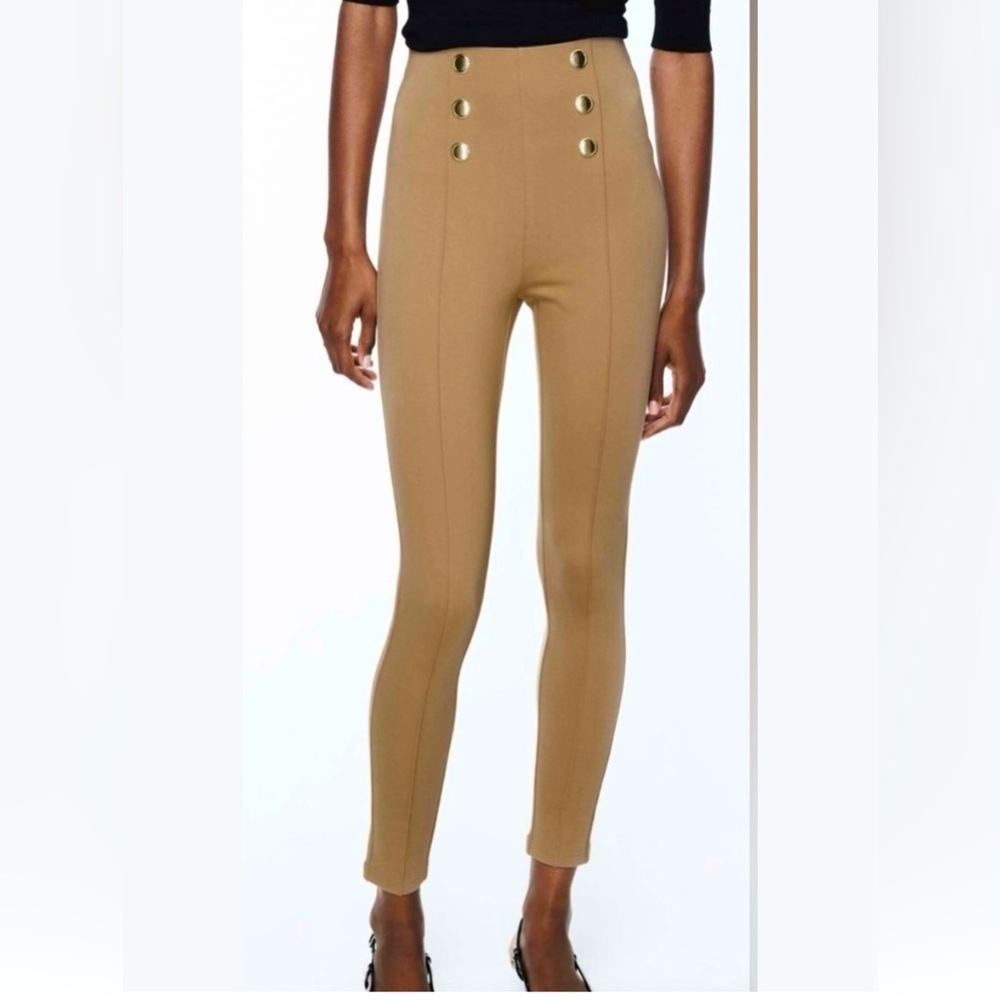 *NWT* Zara Tan Pants with Gold Accents
